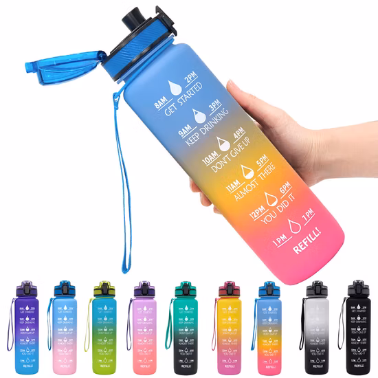 1L givré Tritan PC plastique marqueur de temps de motivation dégradé couleur unie bouteille d'eau rappeler de boire
